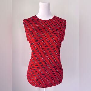 Vintage Y2K Susan Lawrence Red Abstract Print Lightweight Sleeveless Blouse